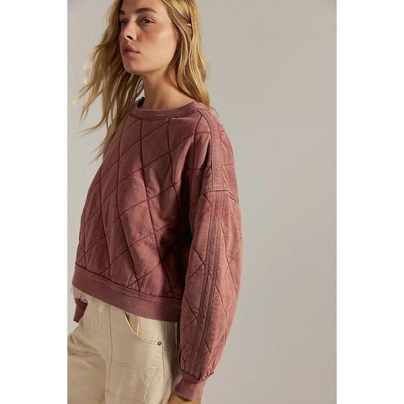 Free People We The Free Mirage Pullover Sweatshirt Top Diamond Quilted S 283932 - Picture 2 of 9
